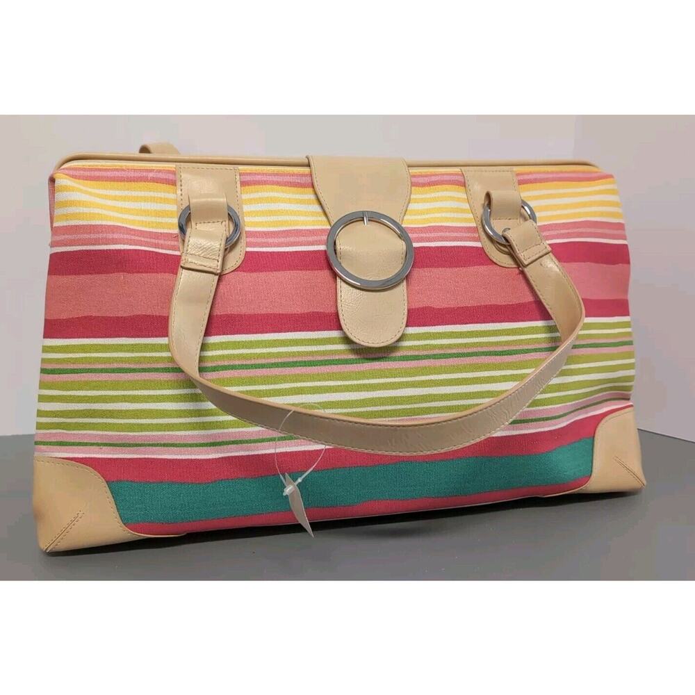 Bath Body Works Womens Striped Multicolor Heavy Tote 18" x 11" x 6" NEW